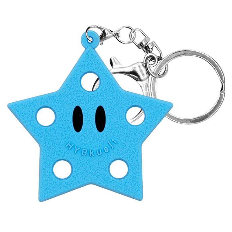 Cartoon Star PVC Soft Rubber Key Plate Car Decoration Pendant DIY Keychain Black White Dark Black
