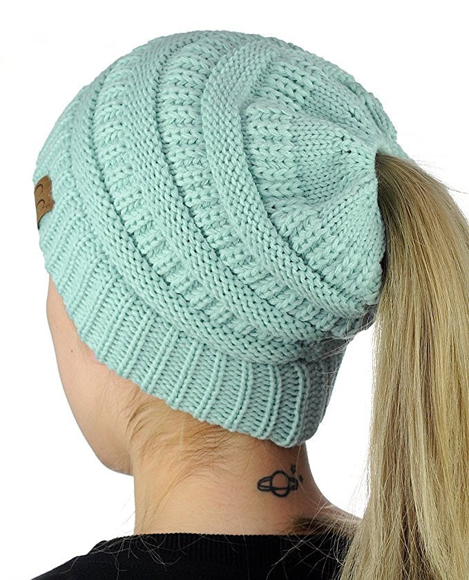 European-style Popular Hat Children's Winter Outdoor Warm Wool Empty Top Ponytail Knit Hat Baotou Hat  Outlet