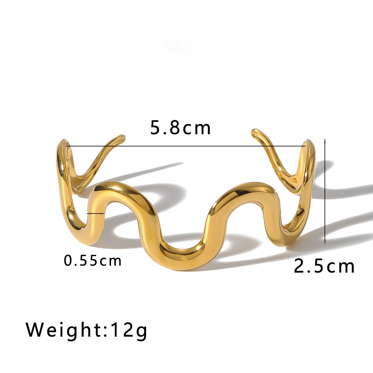 Luxurious Classic Style Commute Wavy Solid Color 304 Stainless Steel 18K Gold Plated Bangle In Bulk