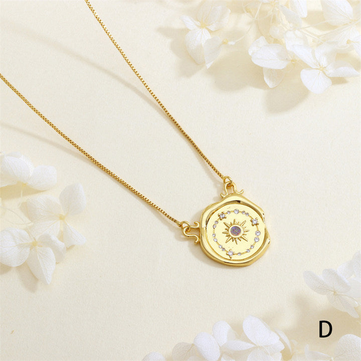 Geometric Necklace With Inlaid Zircon In IG Style, Electroplated Copper Featuring 18K Real Gold Plated Box Chain