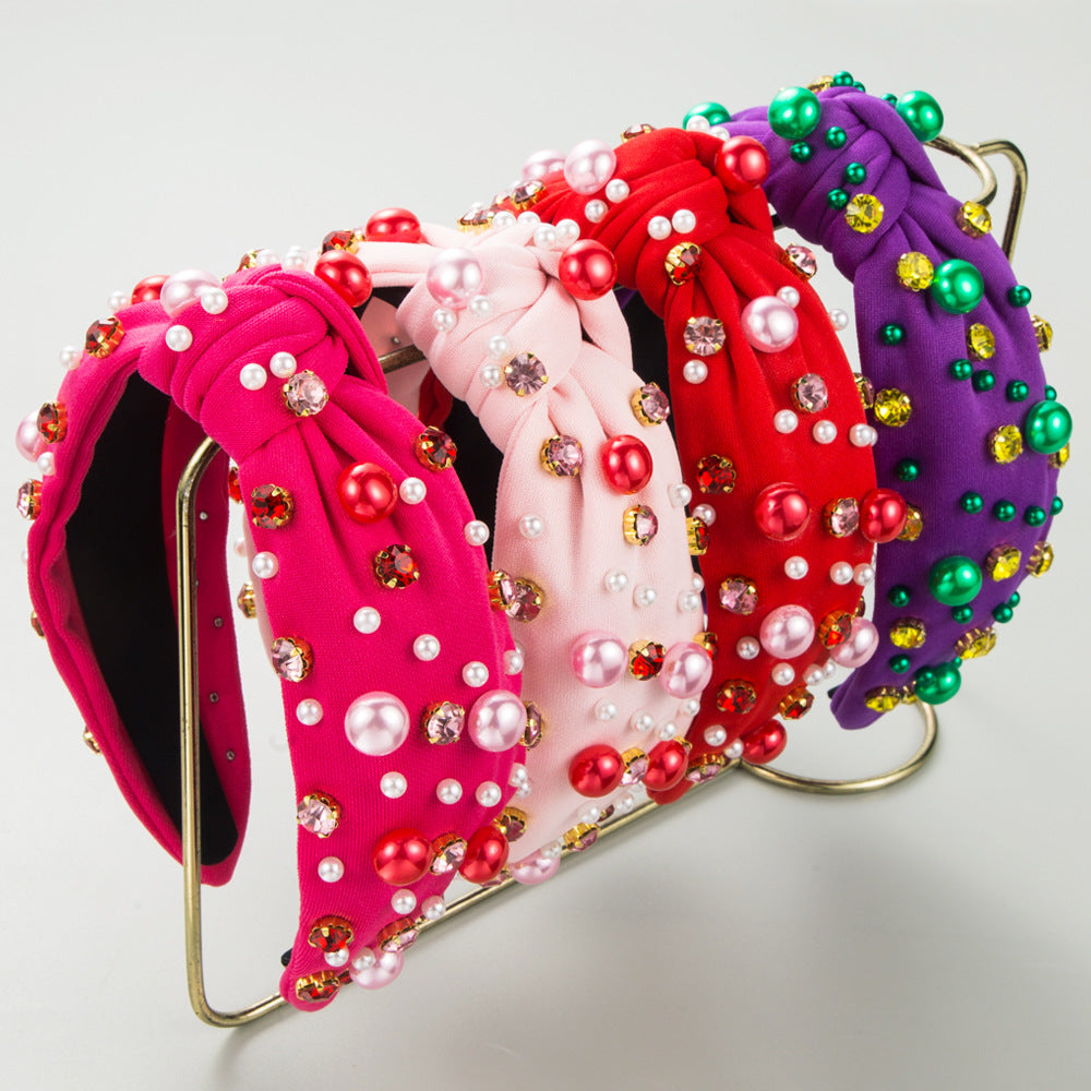 Heart Shape Spa Headband For Women In Cloth Material Featuring Rhinestones, Perfect For Valentine's Day Commute