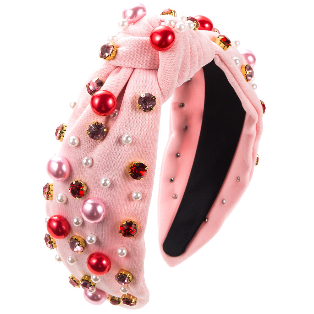 Heart Shape Spa Headband For Women In Cloth Material Featuring Rhinestones, Perfect For Valentine's Day Commute