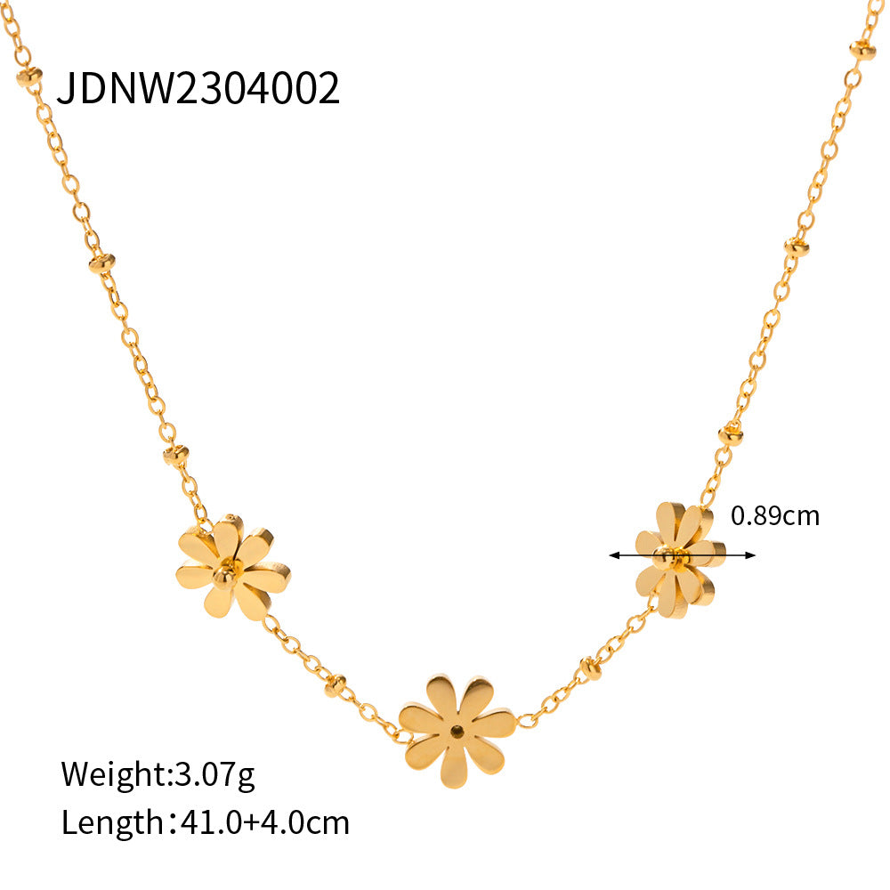 Geometric Waterproof Necklace For Women, 18K Gold Plated 304 Stainless Steel With Zircon Inlay, PVD Coated