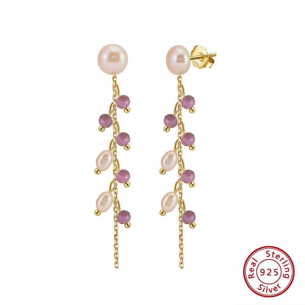 1 Pair 925 Sterling Silver Freshwater Pearl Plated 14K Real Gold Plated December Birthstone Turquoise Freshwater Pearl Geometric Tassel Drop Earrings