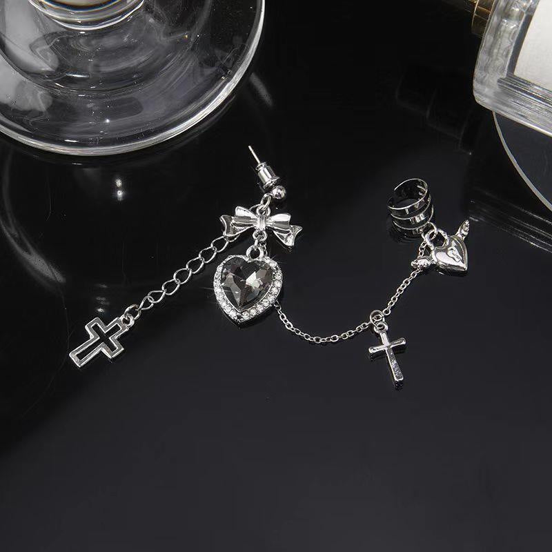 Diablo Crocore Punk Vintage Metal Chain Cross Love Love Earrings Women's Distinctive Earrings Ear Chain Clip