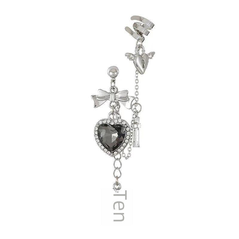 Diablo Crocore Punk Vintage Metal Chain Cross Love Love Earrings Women's Distinctive Earrings Ear Chain Clip