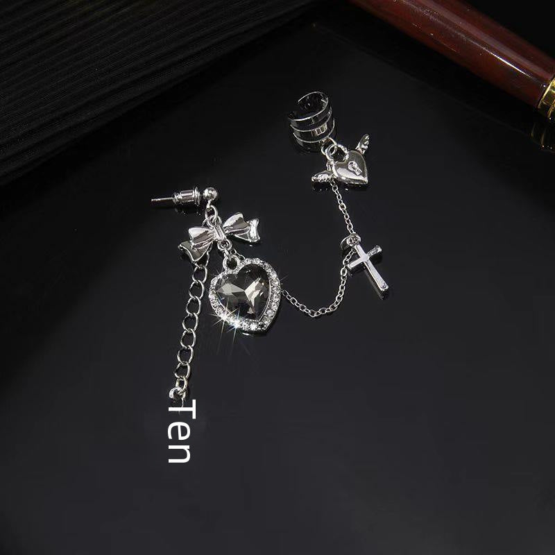 Diablo Crocore Punk Vintage Metal Chain Cross Love Love Earrings Women's Distinctive Earrings Ear Chain Clip