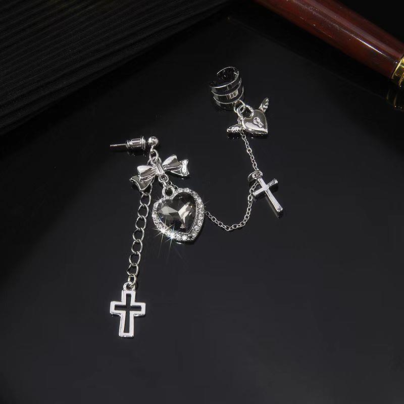 Diablo Crocore Punk Vintage Metal Chain Cross Love Love Earrings Women's Distinctive Earrings Ear Chain Clip