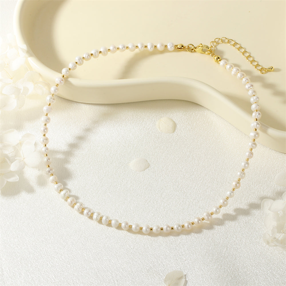 Geometric Freshwater Pearl Necklace For Women With 18K Real Gold Plated 0.03µm Coating, Beading Craft, IG Style