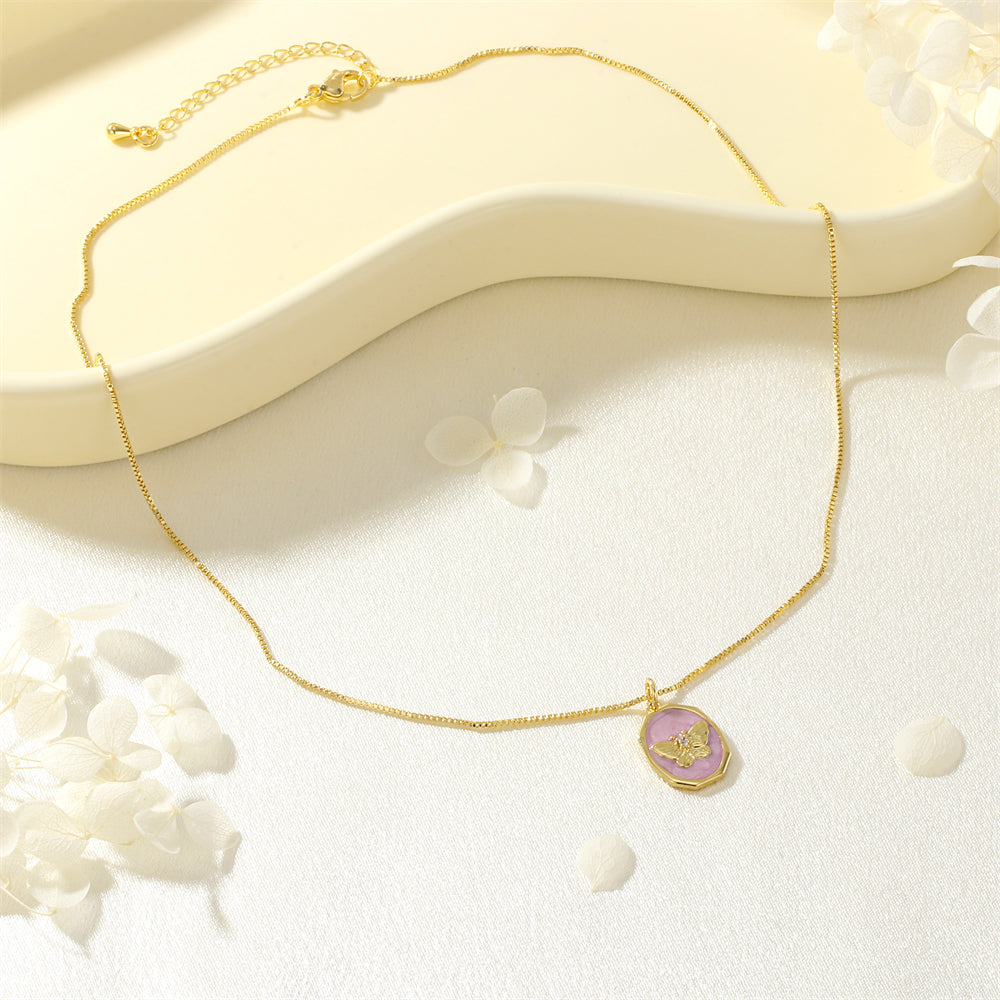 Butterfly Enamel Necklace In IG Style With 18K Real Gold Plated Copper And Electroplated Box Chain