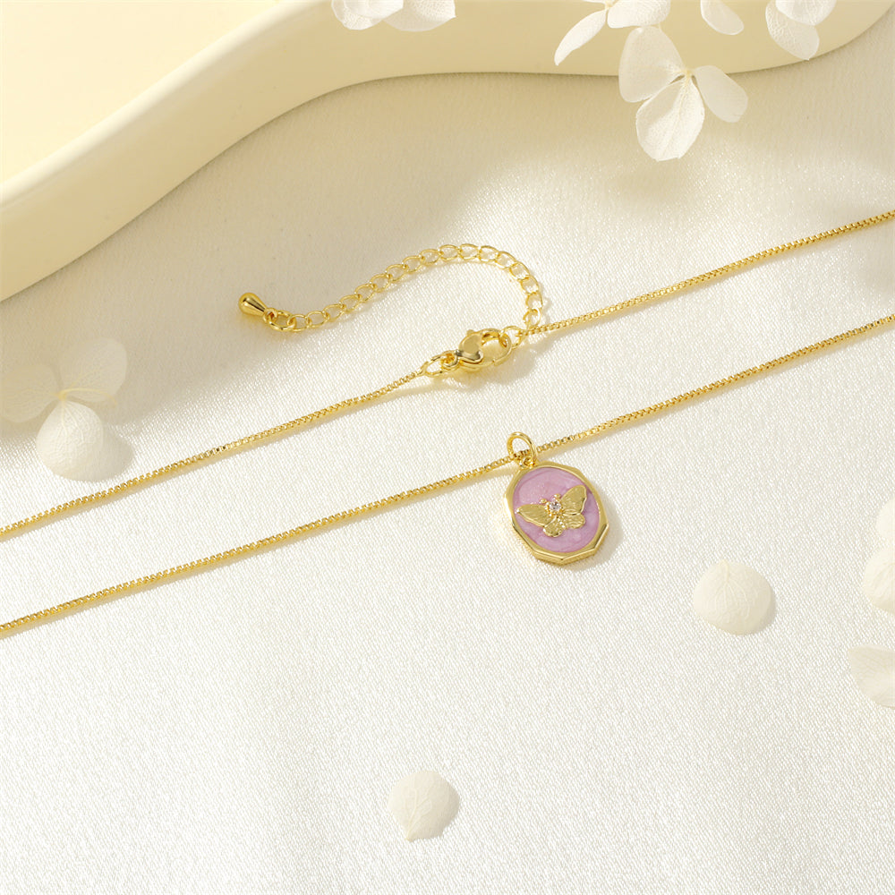 Butterfly Enamel Necklace In IG Style With 18K Real Gold Plated Copper And Electroplated Box Chain