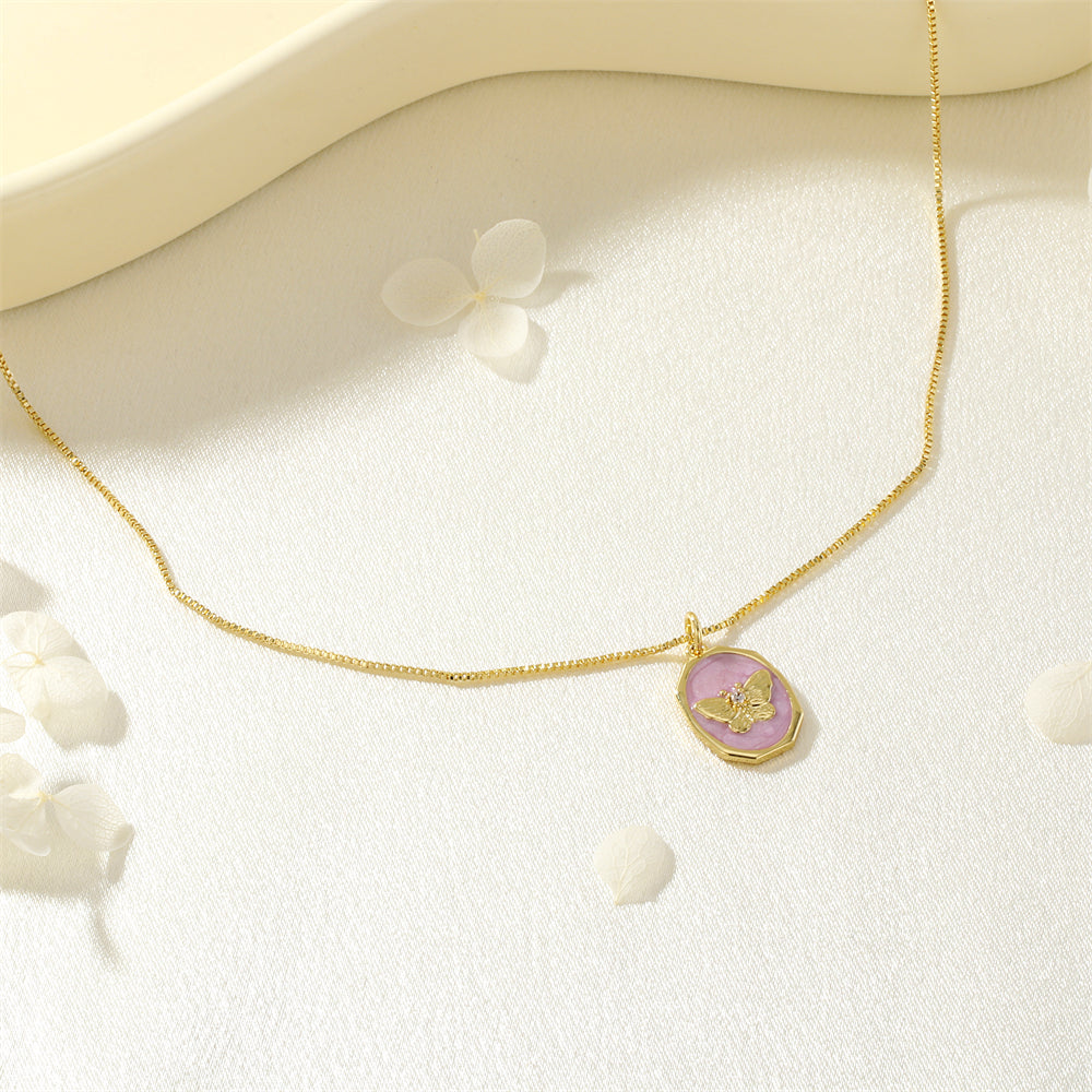Butterfly Enamel Necklace In IG Style With 18K Real Gold Plated Copper And Electroplated Box Chain