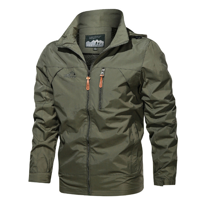 Men's Solid Color Hooded Jacket In Dyed Black, Made With Durable Polyester Fabric