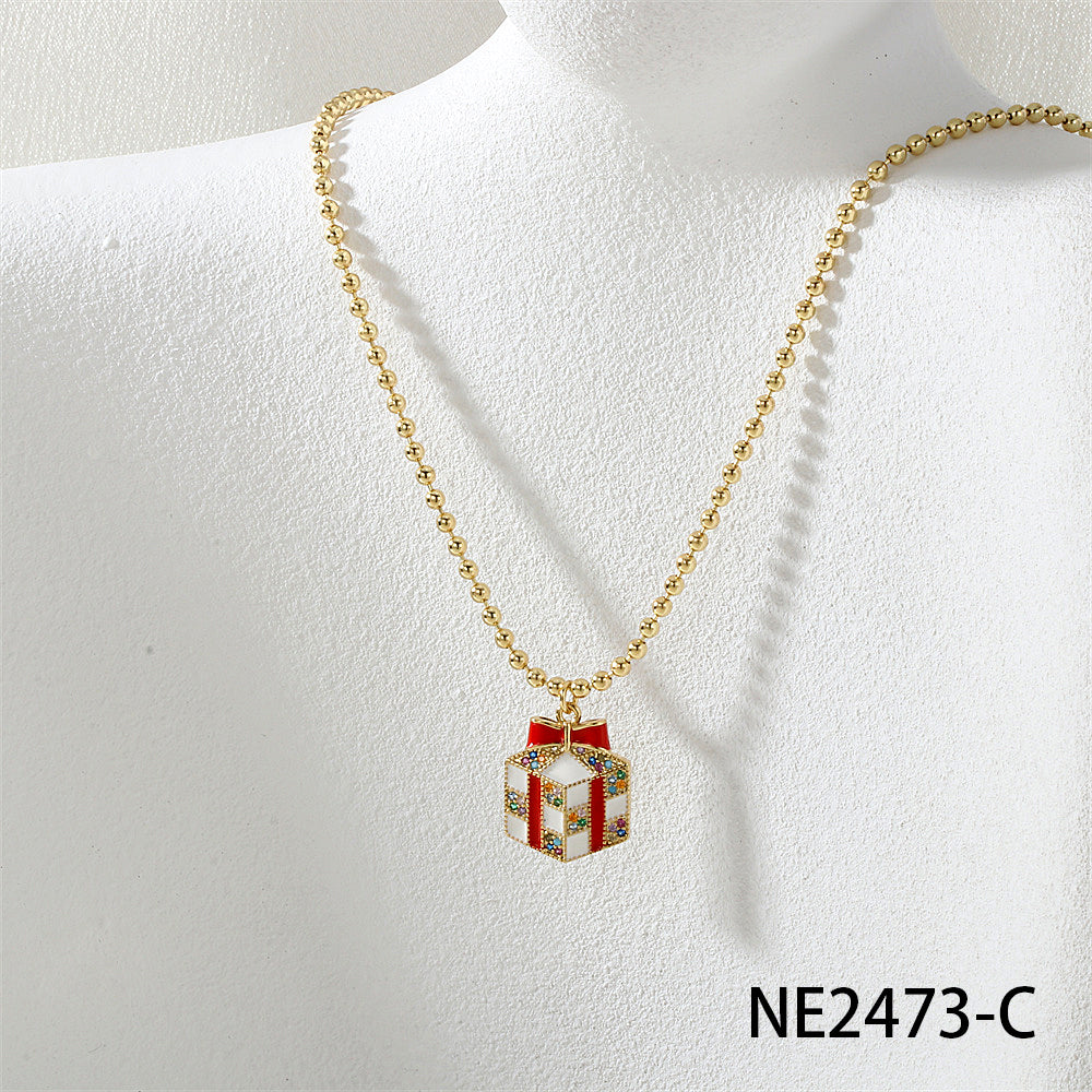 Geometric Enamel Necklace In IG Style For Unisex, Copper Material With Zircon Inlay, 18K Real Gold Plated, Featuring Bead Chain