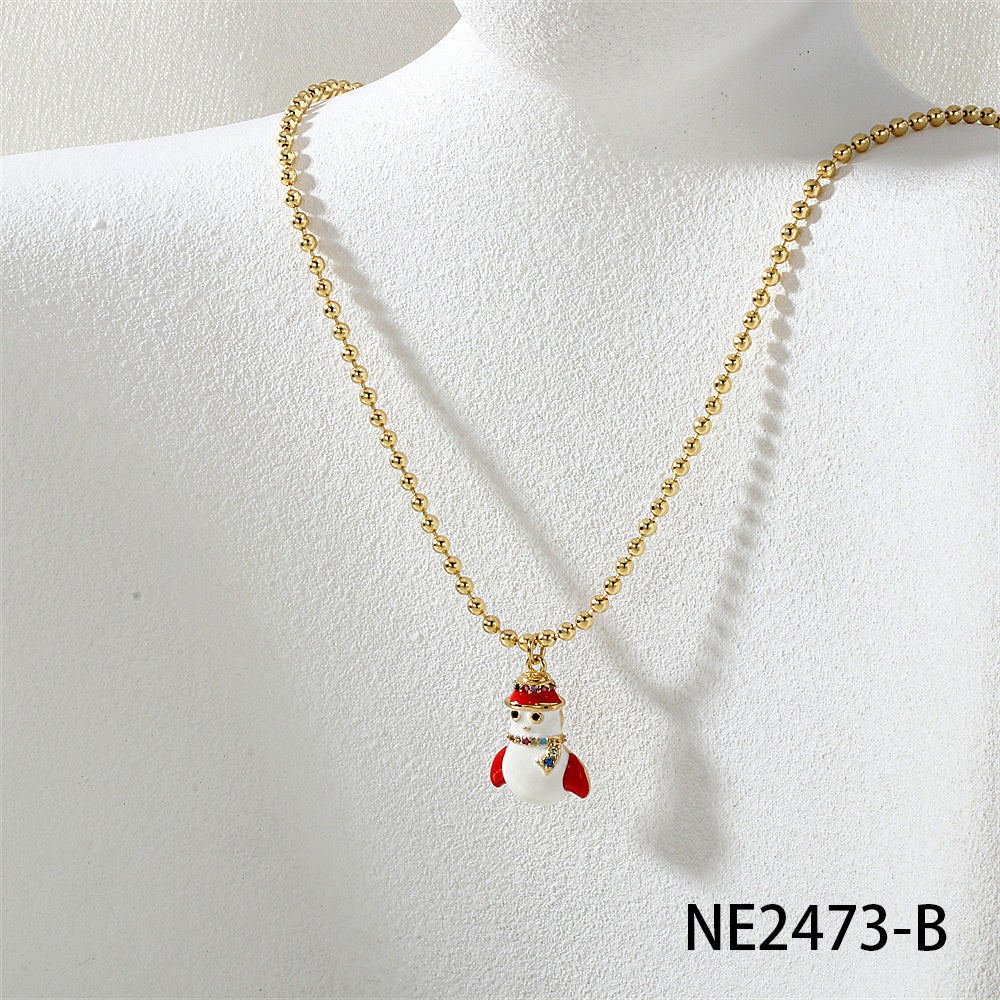 Geometric Enamel Necklace In IG Style For Unisex, Copper Material With Zircon Inlay, 18K Real Gold Plated, Featuring Bead Chain