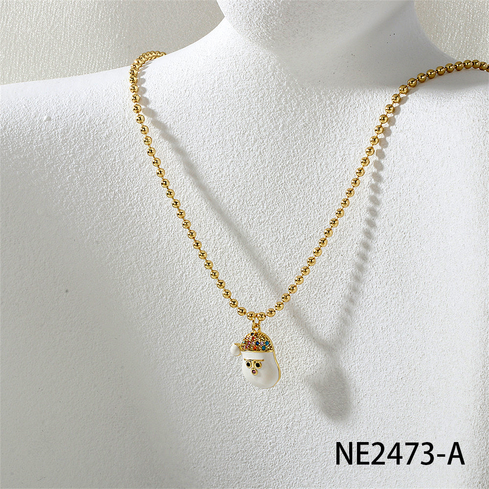 Geometric Enamel Necklace In IG Style For Unisex, Copper Material With Zircon Inlay, 18K Real Gold Plated, Featuring Bead Chain