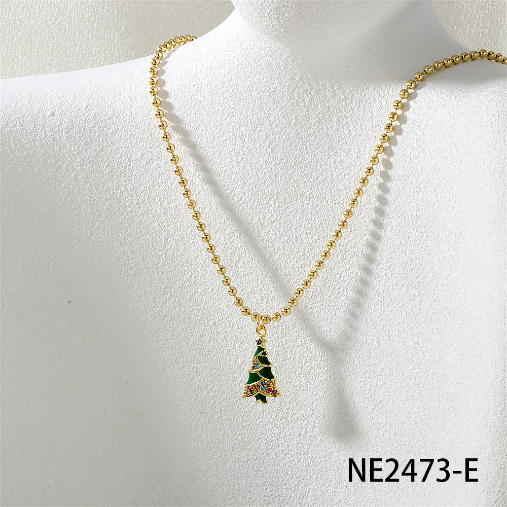 Geometric Enamel Necklace In IG Style For Unisex, Copper Material With Zircon Inlay, 18K Real Gold Plated, Featuring Bead Chain