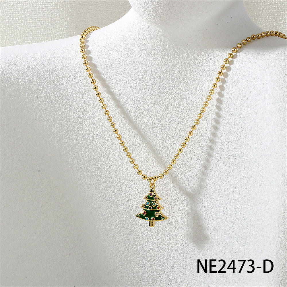 Geometric Enamel Necklace In IG Style For Unisex, Copper Material With Zircon Inlay, 18K Real Gold Plated, Featuring Bead Chain