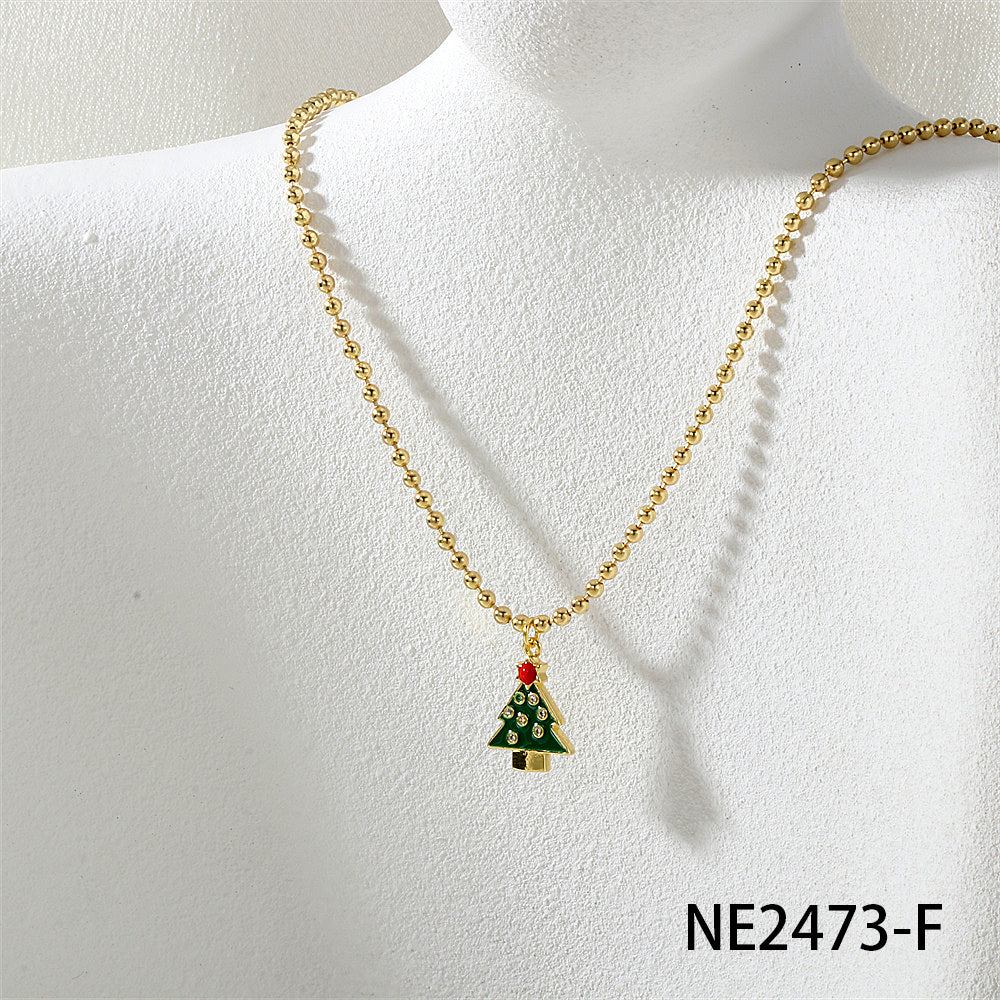 Geometric Enamel Necklace In IG Style For Unisex, Copper Material With Zircon Inlay, 18K Real Gold Plated, Featuring Bead Chain