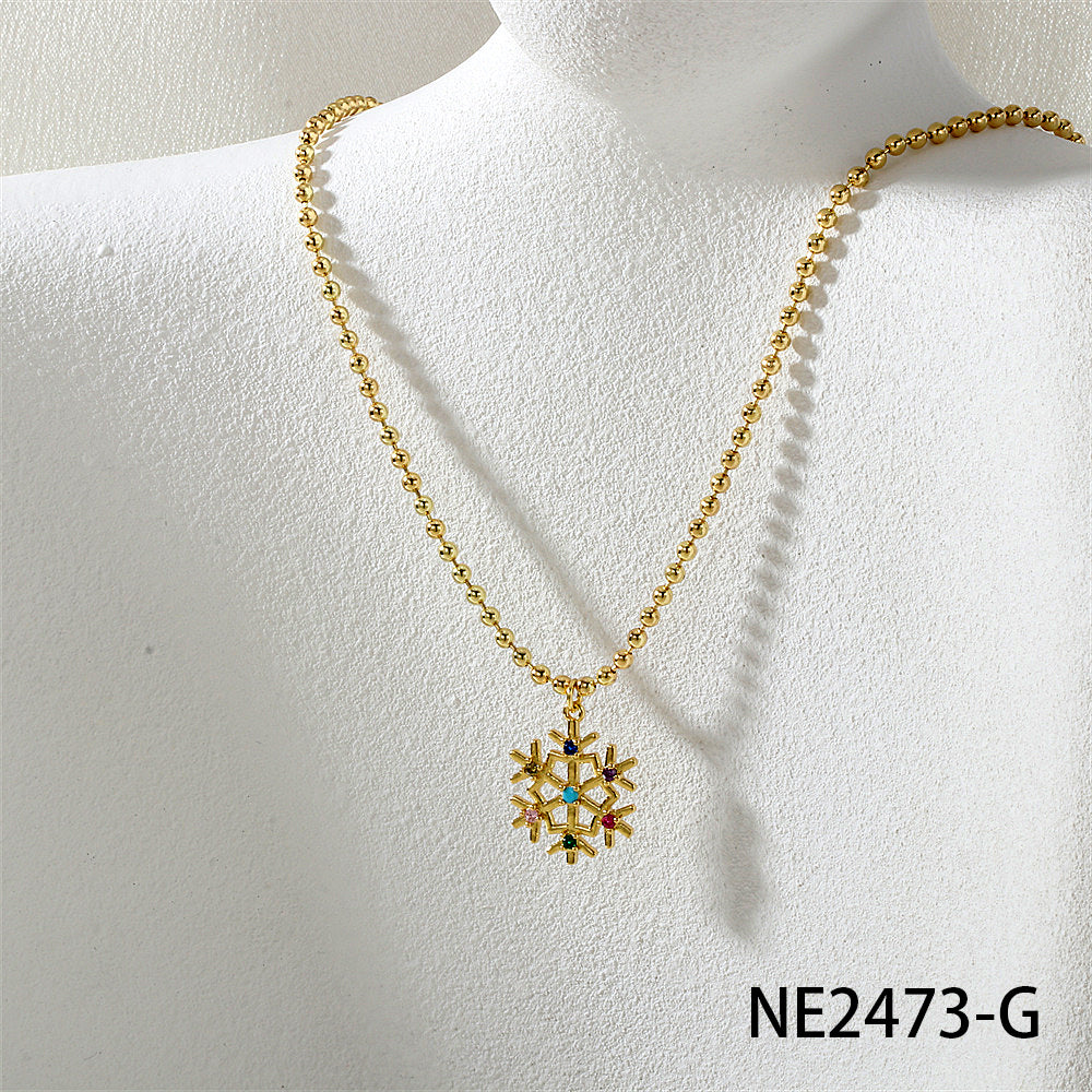 Geometric Enamel Necklace In IG Style For Unisex, Copper Material With Zircon Inlay, 18K Real Gold Plated, Featuring Bead Chain
