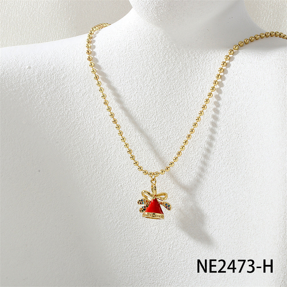 Geometric Enamel Necklace In IG Style For Unisex, Copper Material With Zircon Inlay, 18K Real Gold Plated, Featuring Bead Chain