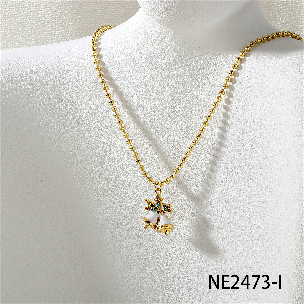 Geometric Enamel Necklace In IG Style For Unisex, Copper Material With Zircon Inlay, 18K Real Gold Plated, Featuring Bead Chain