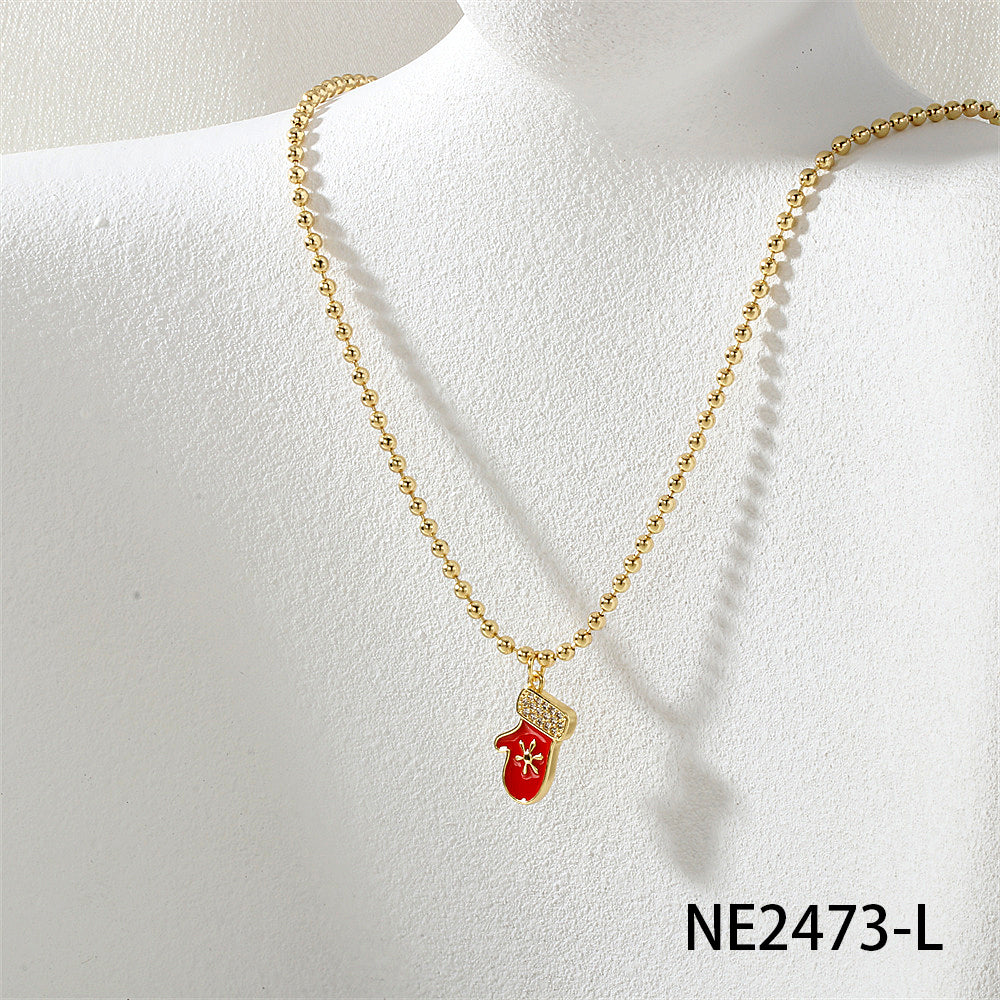 Geometric Enamel Necklace In IG Style For Unisex, Copper Material With Zircon Inlay, 18K Real Gold Plated, Featuring Bead Chain