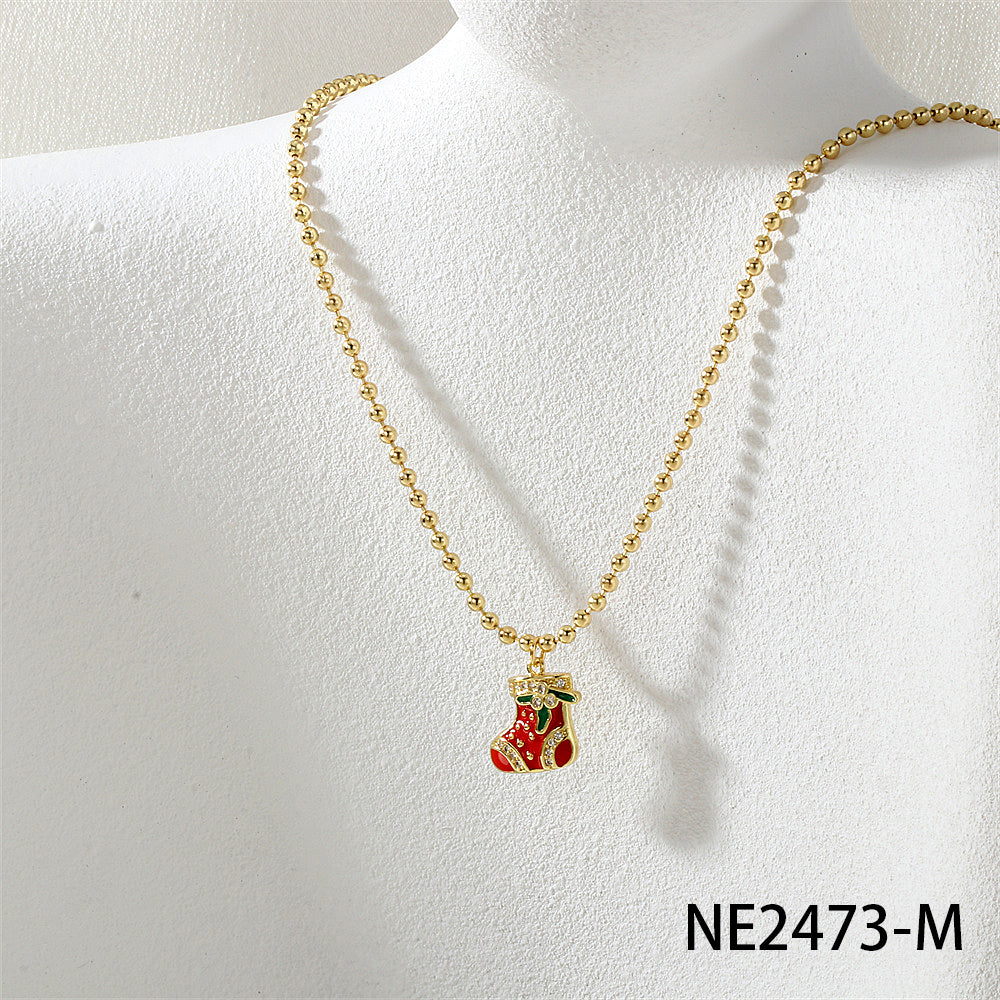 Geometric Enamel Necklace In IG Style For Unisex, Copper Material With Zircon Inlay, 18K Real Gold Plated, Featuring Bead Chain