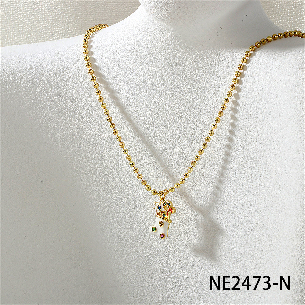 Geometric Enamel Necklace In IG Style For Unisex, Copper Material With Zircon Inlay, 18K Real Gold Plated, Featuring Bead Chain