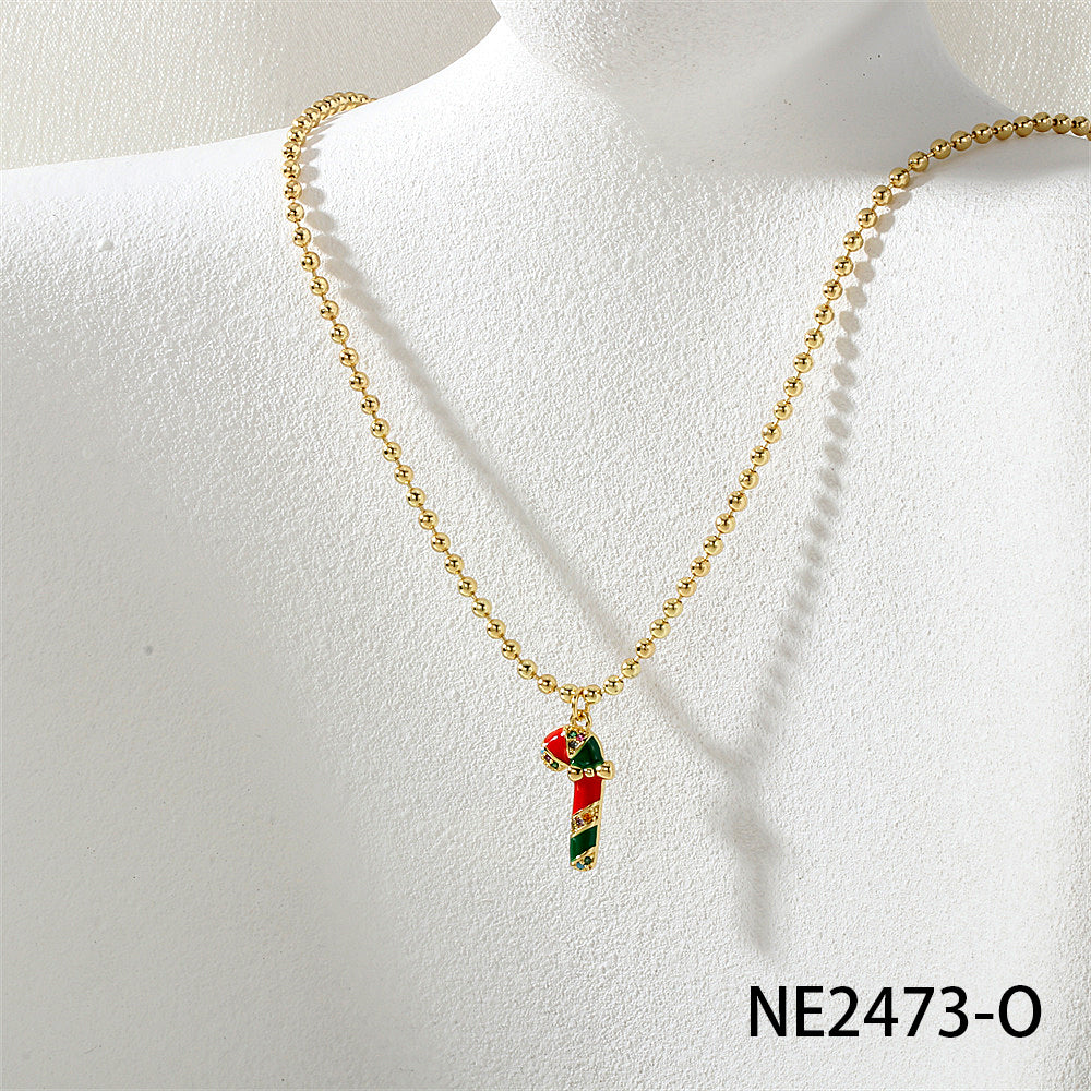Geometric Enamel Necklace In IG Style For Unisex, Copper Material With Zircon Inlay, 18K Real Gold Plated, Featuring Bead Chain