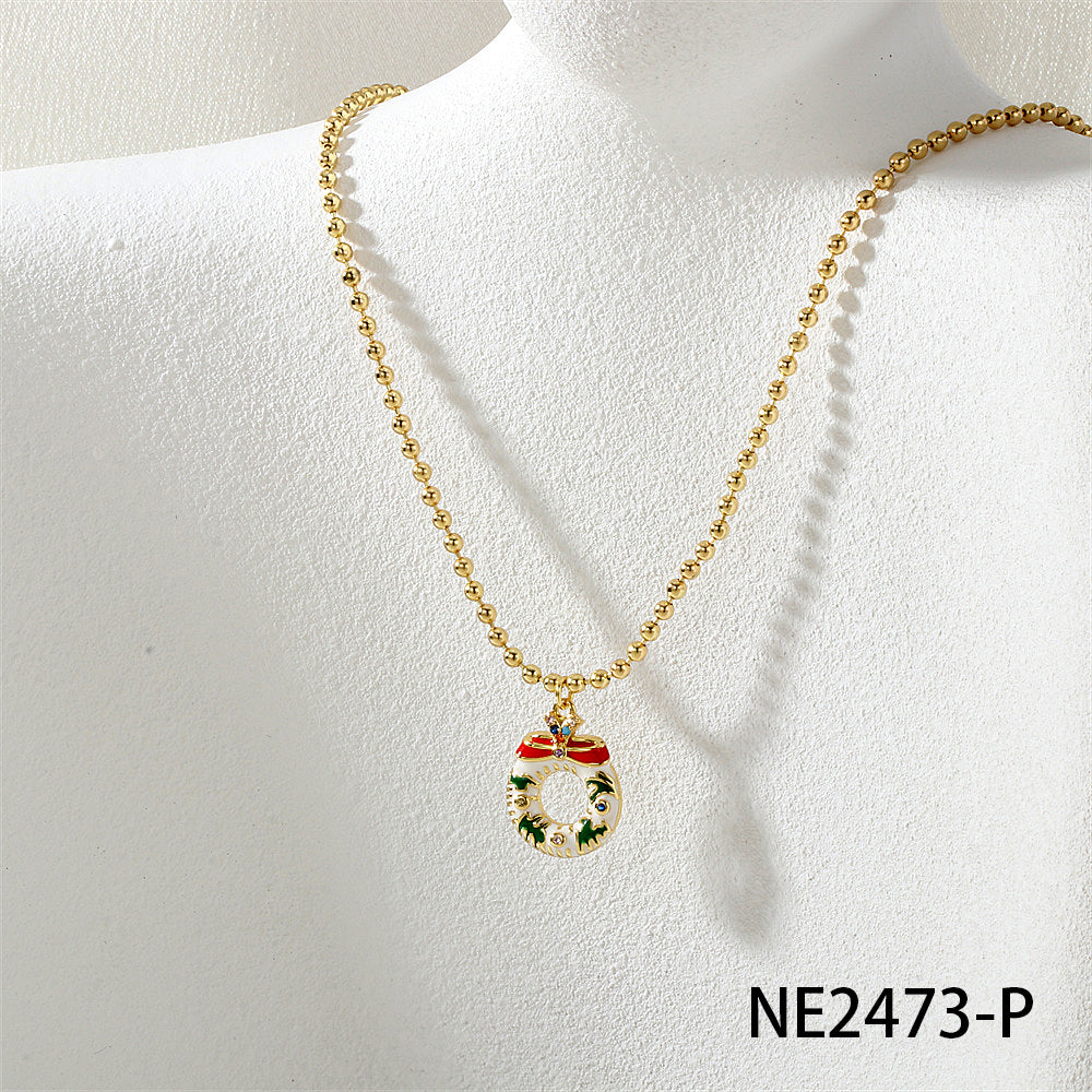 Geometric Enamel Necklace In IG Style For Unisex, Copper Material With Zircon Inlay, 18K Real Gold Plated, Featuring Bead Chain