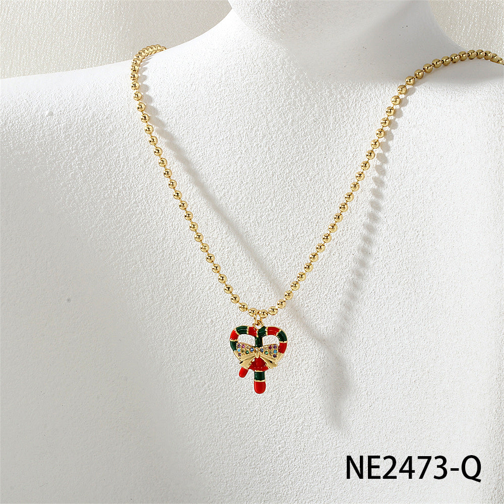 Geometric Enamel Necklace In IG Style For Unisex, Copper Material With Zircon Inlay, 18K Real Gold Plated, Featuring Bead Chain