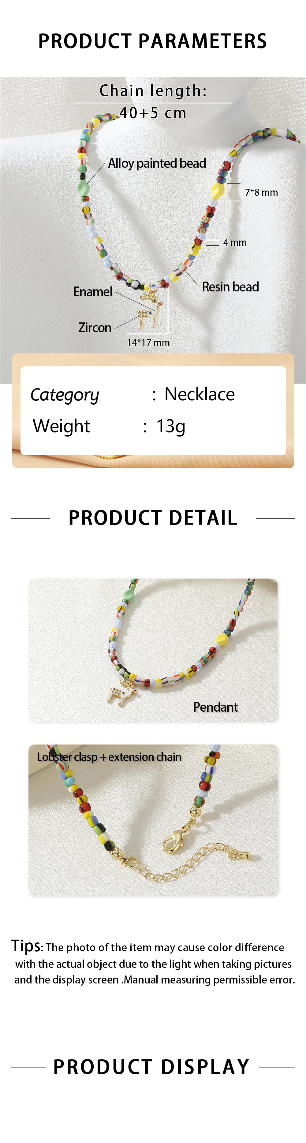 IG Style Geometric Beading Necklace For Women With Glass And Zircon Inlay On Beaded Chain