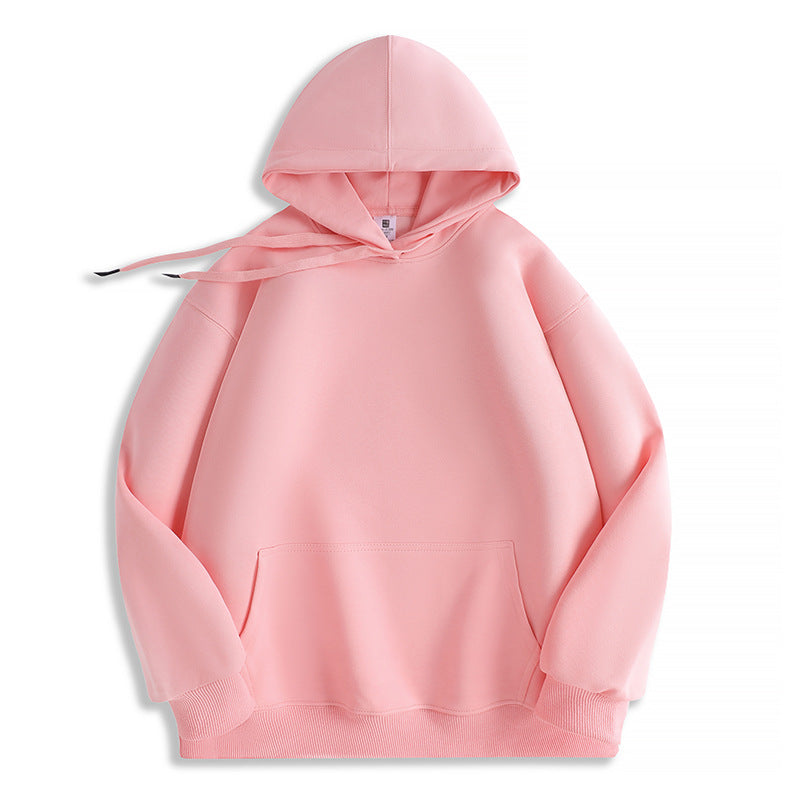 Men's Solid Color White Fleece Hoodie With Long Sleeve