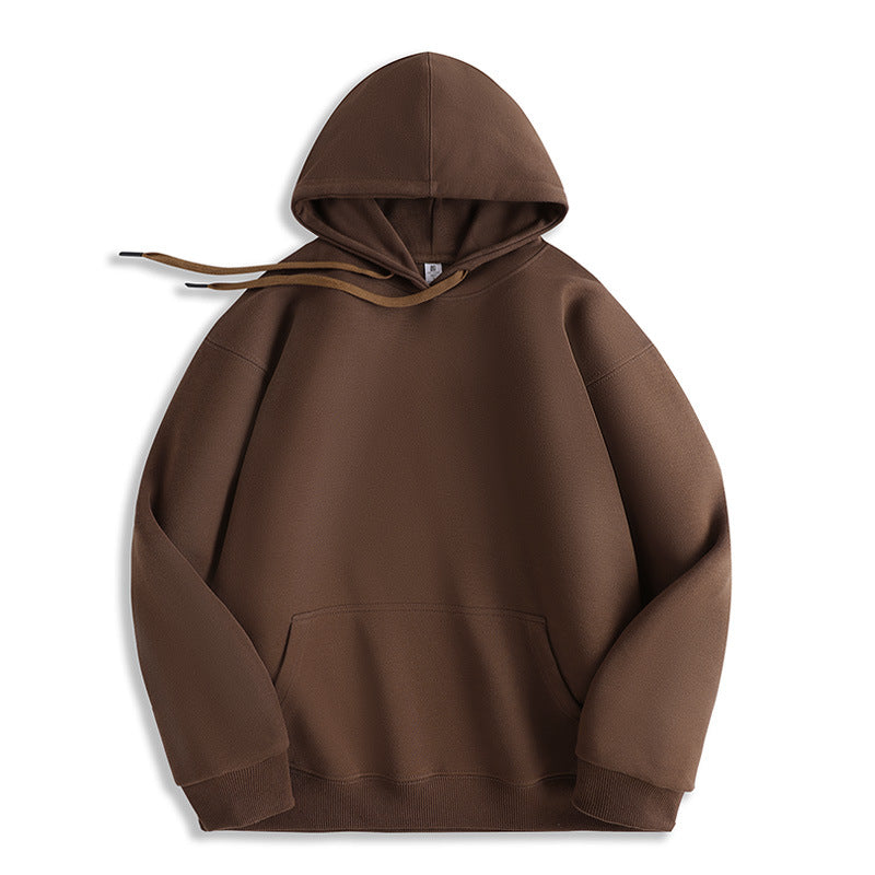 Men's Solid Color White Fleece Hoodie With Long Sleeve