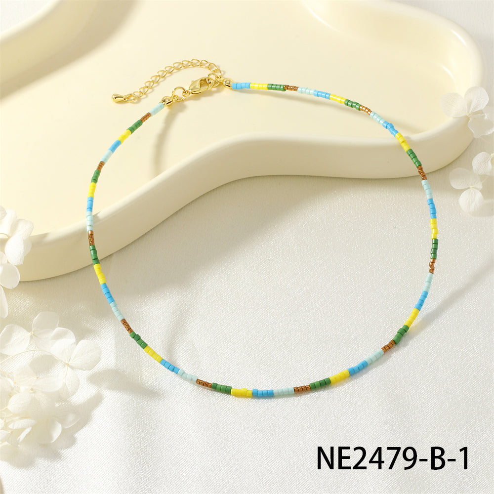 IG Style Geometric Beaded Chain Necklace For Women Featuring Glass Beading And 18K Real Gold Plated Material