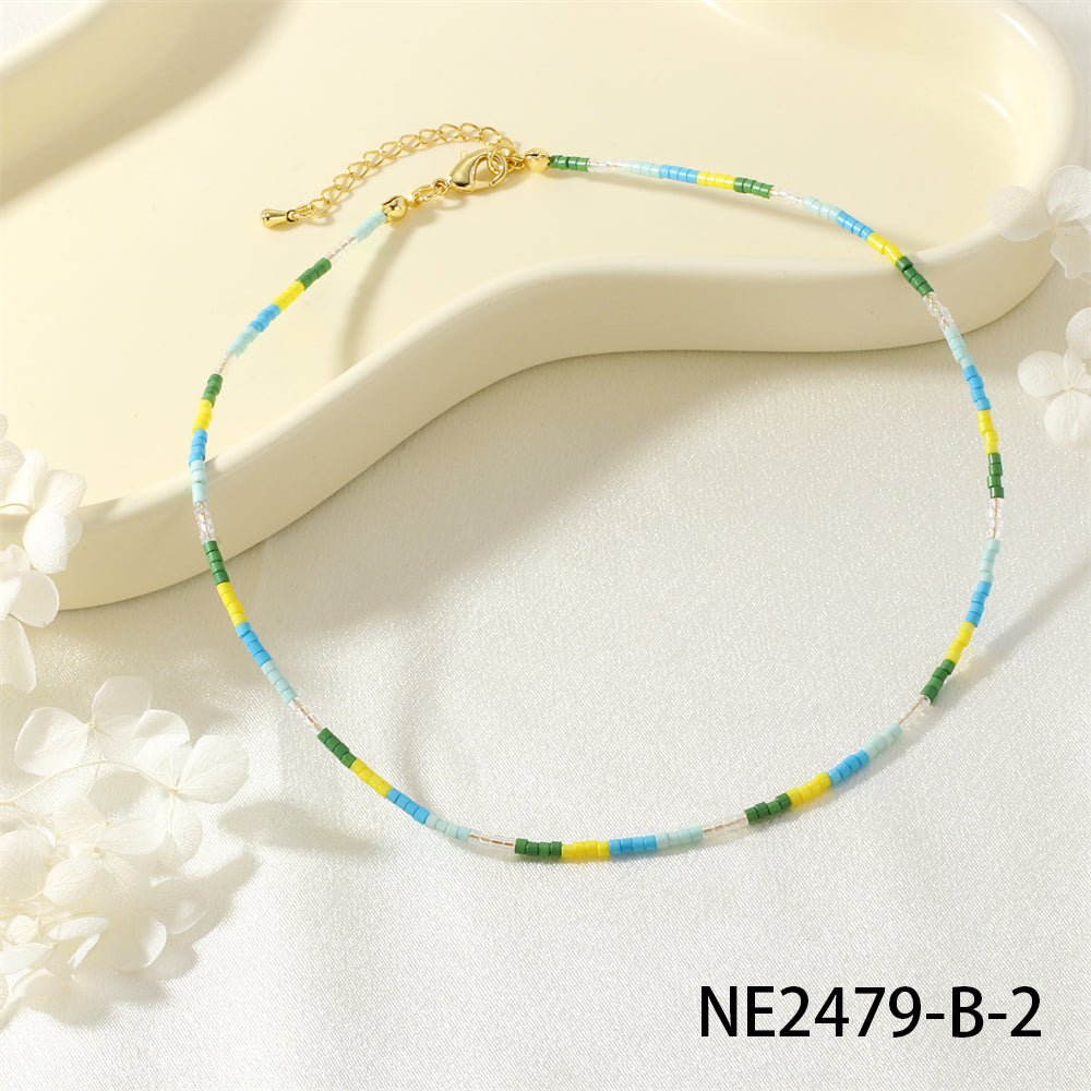 IG Style Geometric Beaded Chain Necklace For Women Featuring Glass Beading And 18K Real Gold Plated Material