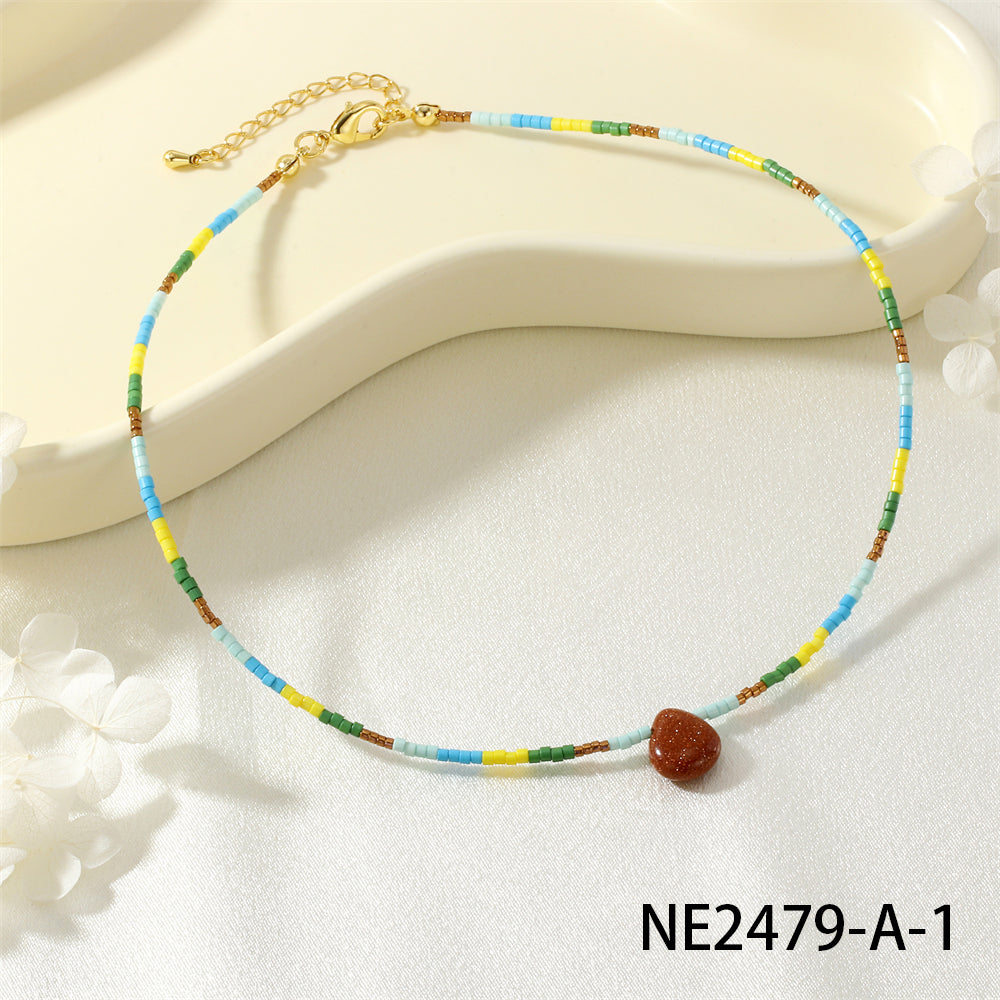IG Style Geometric Beaded Chain Necklace For Women Featuring Glass Beading And 18K Real Gold Plated Material