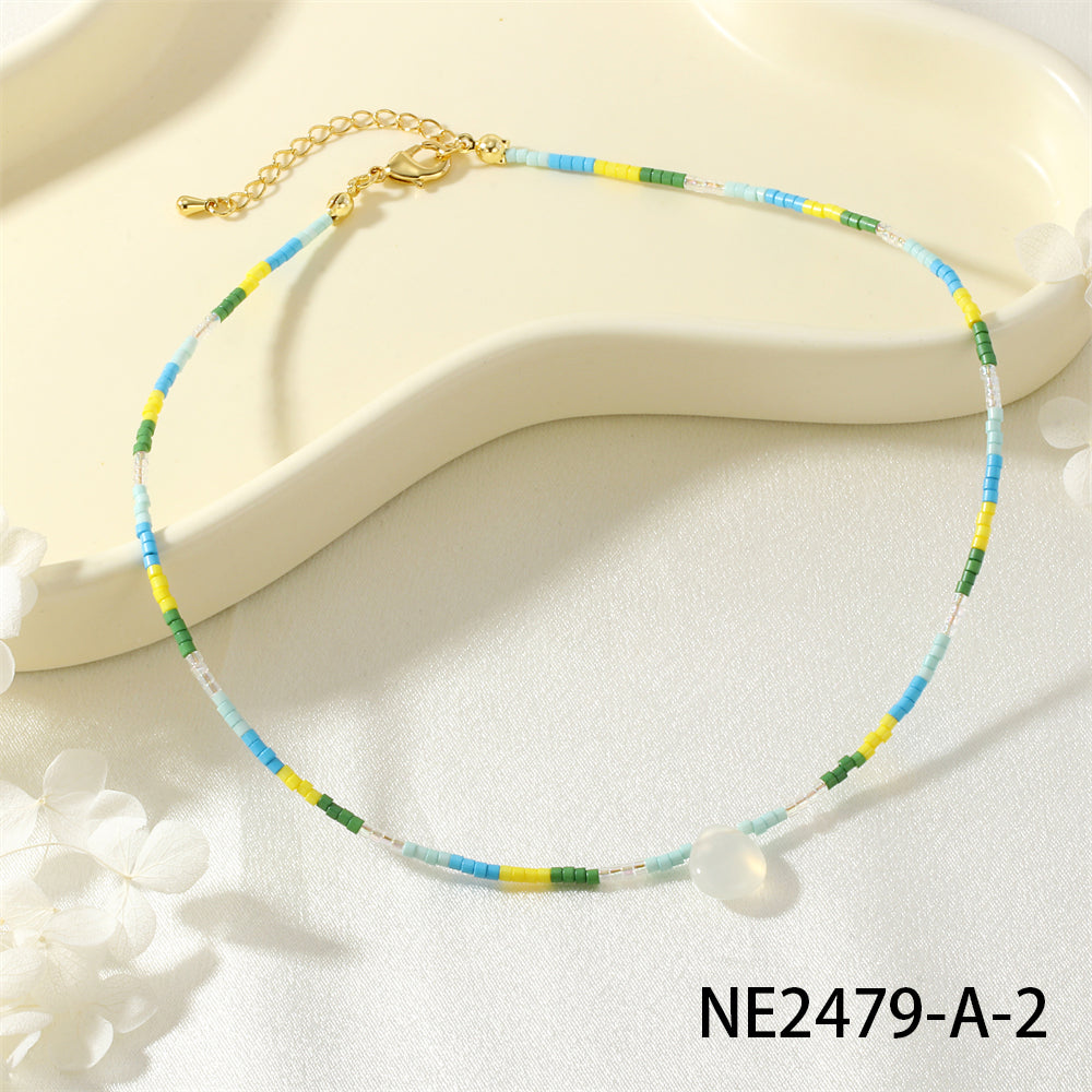 IG Style Geometric Beaded Chain Necklace For Women Featuring Glass Beading And 18K Real Gold Plated Material
