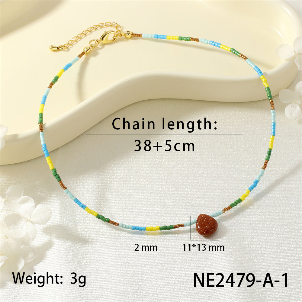 IG Style Geometric Beaded Chain Necklace For Women Featuring Glass Beading And 18K Real Gold Plated Material