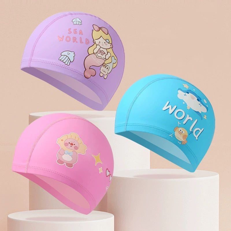 Cute Cartoon Letter Pu Leather Swimming Cap Swimming Accessories 1 Piece