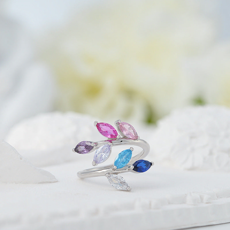 1 Piece 925 Sterling Silver Leaf Open Rings