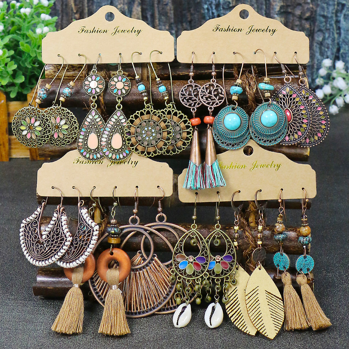 Explosions Bohemian Hollow Tassel Earrings Personality Joker Fishbone Accessories Drop Earrings Wholesale
