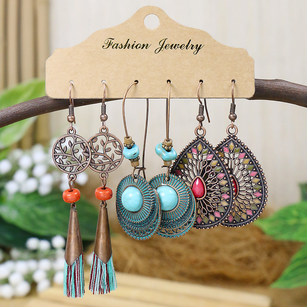 Explosions Bohemian Hollow Tassel Earrings Personality Joker Fishbone Accessories Drop Earrings Wholesale