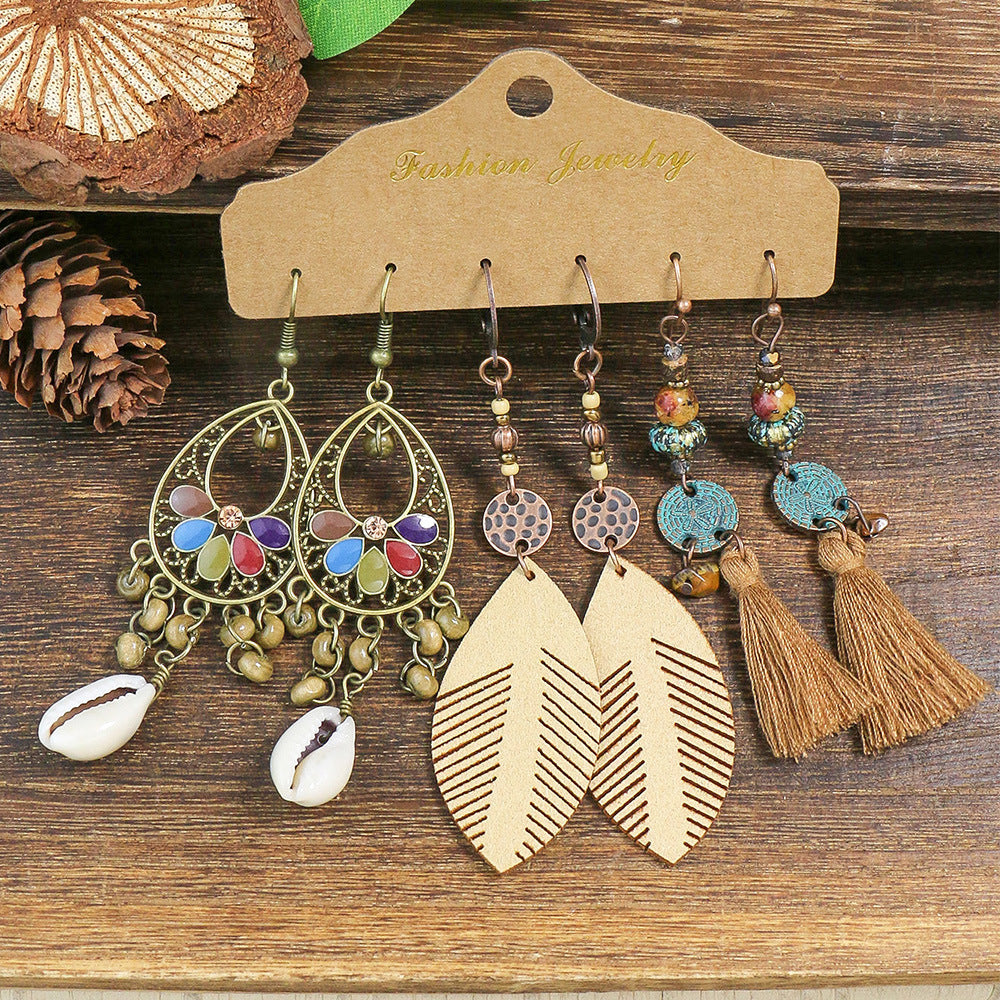 Explosions Bohemian Hollow Tassel Earrings Personality Joker Fishbone Accessories Drop Earrings Wholesale