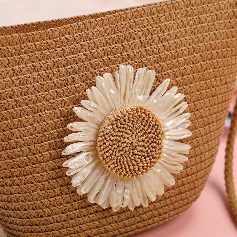 Cute Flowers Braid Straw Unisex Children's Coin Purse Featuring Wear-Resistant Material