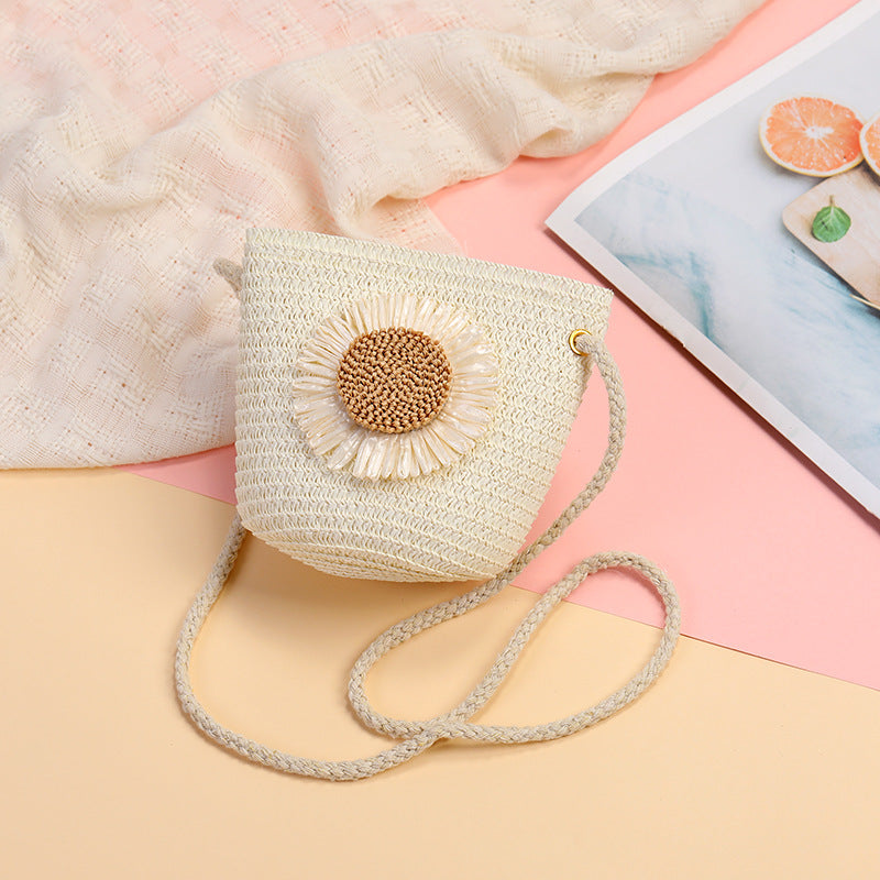 Cute Flowers Braid Straw Unisex Children's Coin Purse Featuring Wear-Resistant Material