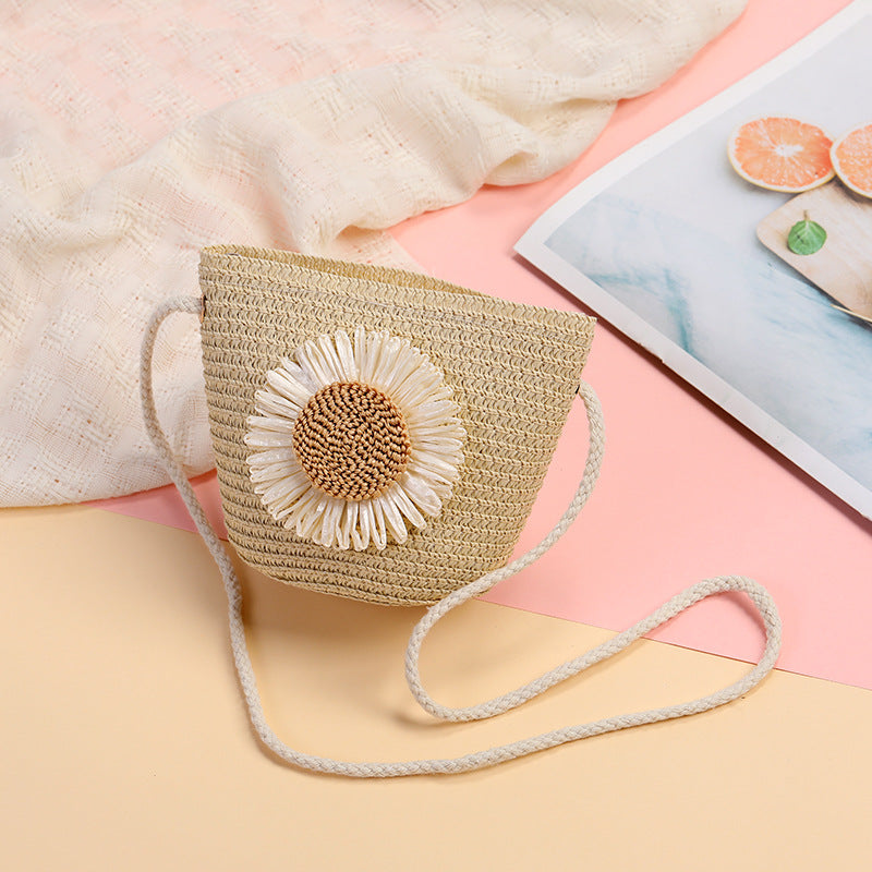 Cute Flowers Braid Straw Unisex Children's Coin Purse Featuring Wear-Resistant Material