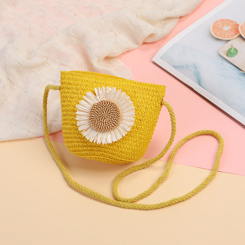 Cute Flowers Braid Straw Unisex Children's Coin Purse Featuring Wear-Resistant Material