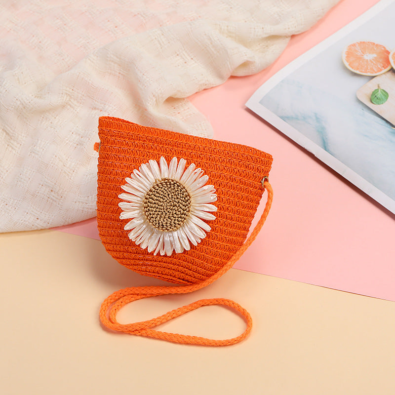 Cute Flowers Braid Straw Unisex Children's Coin Purse Featuring Wear-Resistant Material